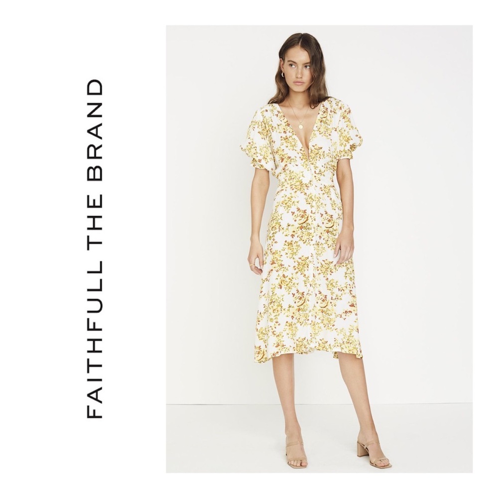 FAITHFULL THE BRAND Rafa Midi Dress Size Medium - Picture 2 of 11
